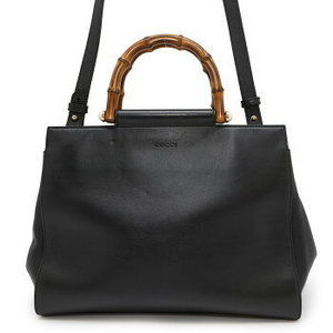 Gucci Nimfair Handbag Top Handle Leather Bamboo Shoulder Bag Black